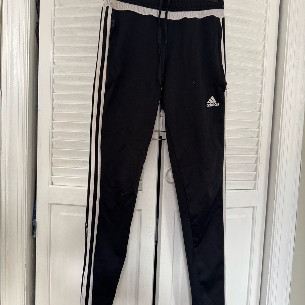 Adidas Kids Black Joggers with White Stripes